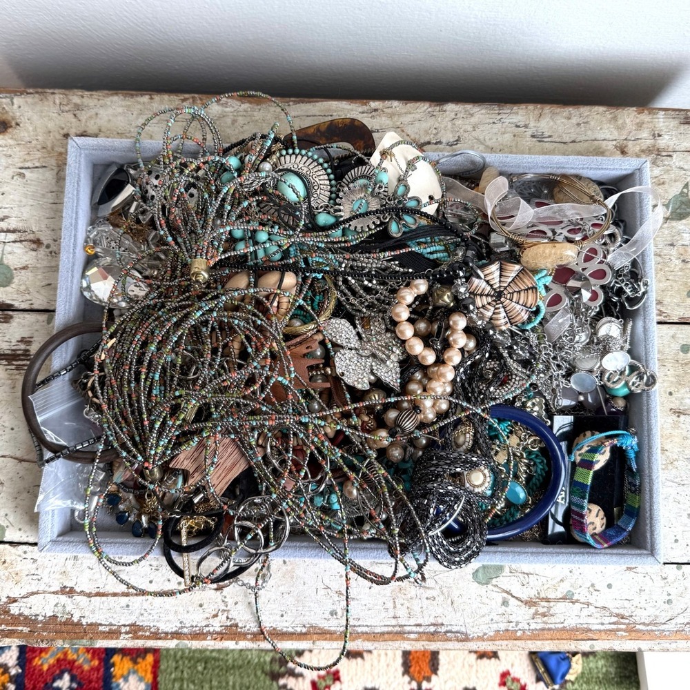 6lb Bulk Costume Jewelry Lot Mixed Beaded Boho Statement Necklaces Rings 3A